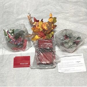 Winter Lane Vintage Red Metal Truck 3 Seasonal Florals LED Timer Rare Red Decor